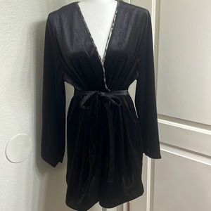 Vintage Faux black velvet above knee length robe